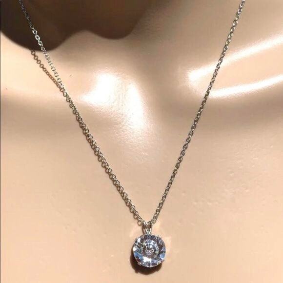 Swarovski Large Clear Round Crystal Pendant On Silver Chain Necklace - Picture 13 of 16